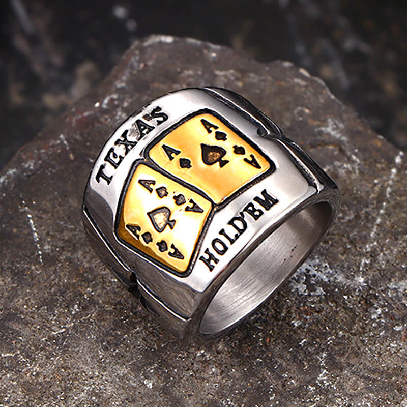 Punk Square Flush Poker Cards Stainless Steel Ring