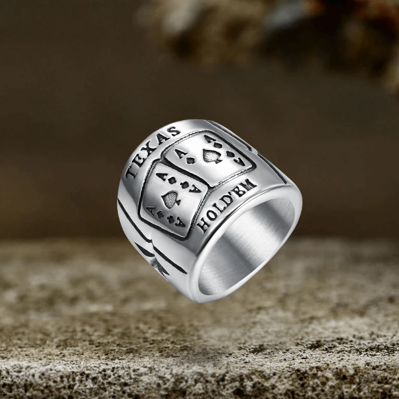 Punk Square Flush Poker Cards Stainless Steel Ring
