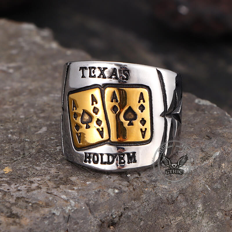 Punk Square Flush Poker Cards Stainless Steel Ring