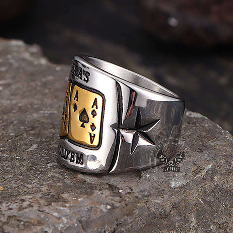 Punk Square Flush Poker Cards Stainless Steel Ring