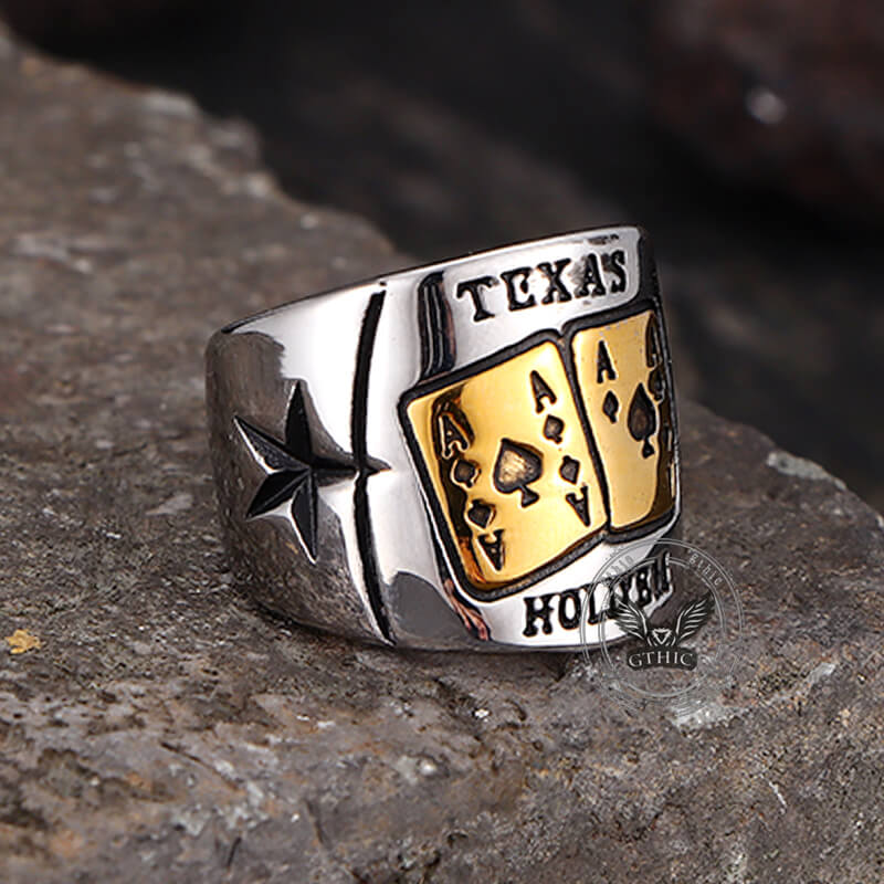 Punk Square Flush Poker Cards Stainless Steel Ring