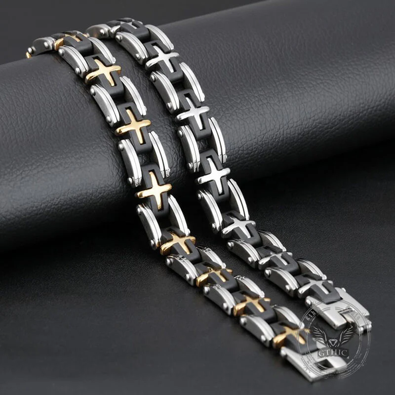 Classic Cross Stainless Steel Silicone Bracelet