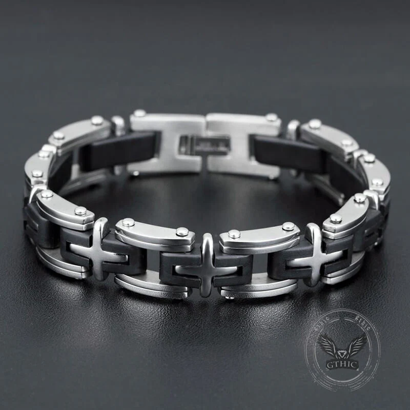 Classic Cross Stainless Steel Silicone Bracelet
