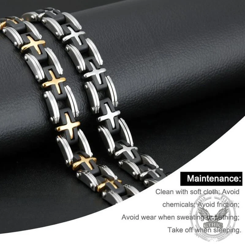 Classic Cross Stainless Steel Silicone Bracelet