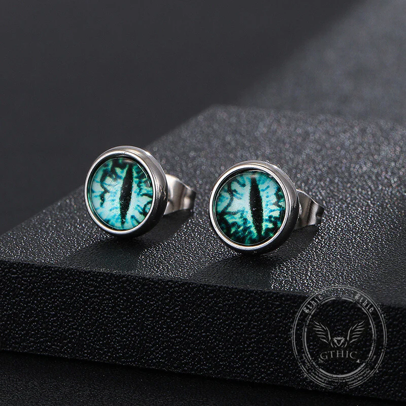 Punk Colored Gem Eye Of Sauron Stainless Steel Earrings