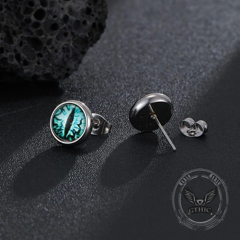 Punk Colored Gem Eye Of Sauron Stainless Steel Earrings
