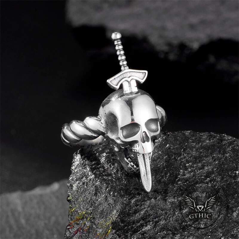 Gothic Sword Skull Stainless Steel Twist Ring