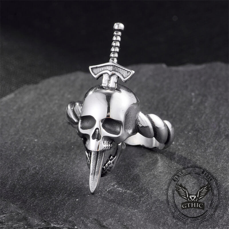 Gothic Sword Skull Stainless Steel Twist Ring