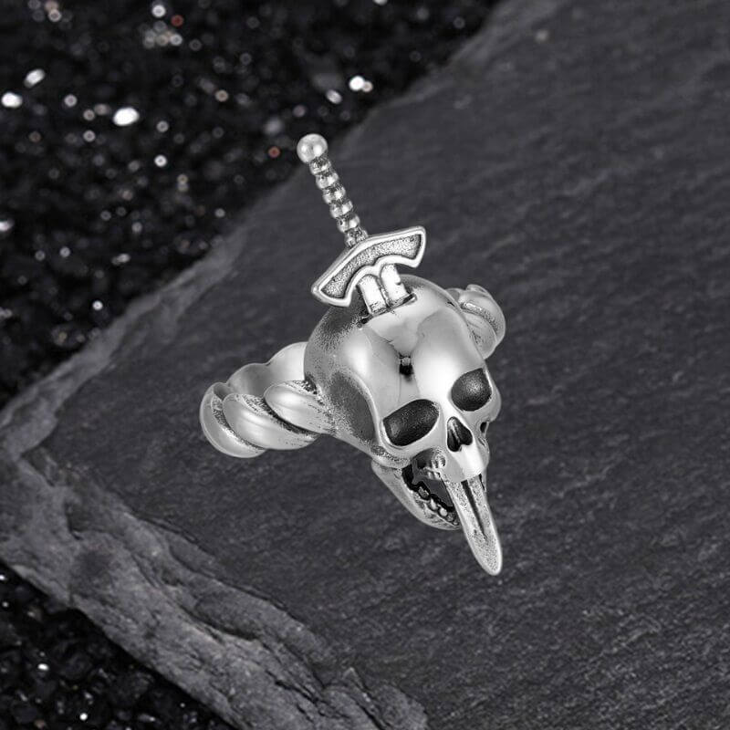 Gothic Sword Skull Stainless Steel Twist Ring