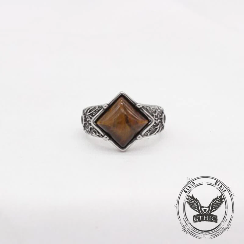 Vintage Textured Square Gem Stainless Steel Ring