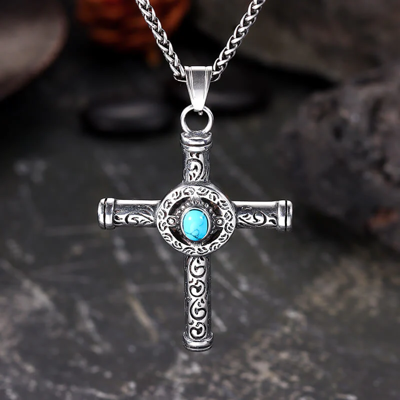 Vintage Turquoise Cross Stainless Steel Pendant