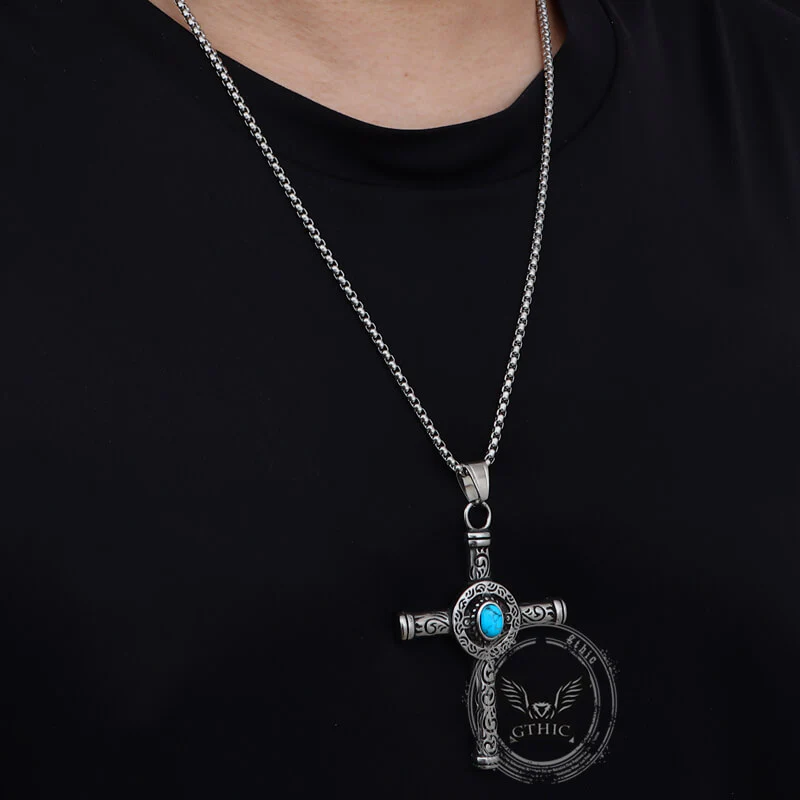 16905-vintage-turquoise-cross-stainless-steel-pendant-2.webp Vintage Turquoise Cross Stainless Steel Pendant
