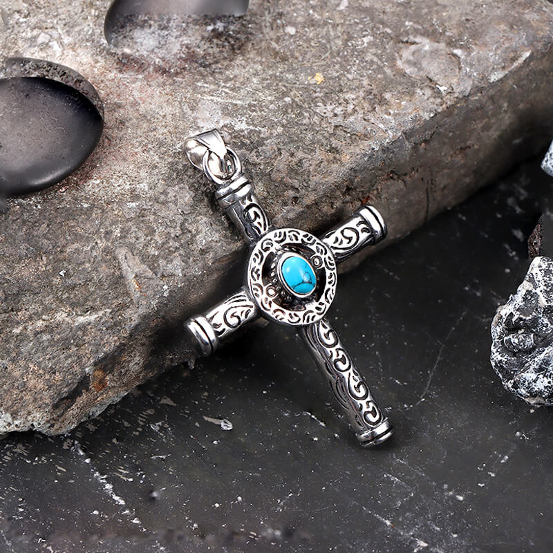 16905-vintage-turquoise-cross-stainless-steel-pendant-5.jpg Vintage Turquoise Cross Stainless Steel Pendant