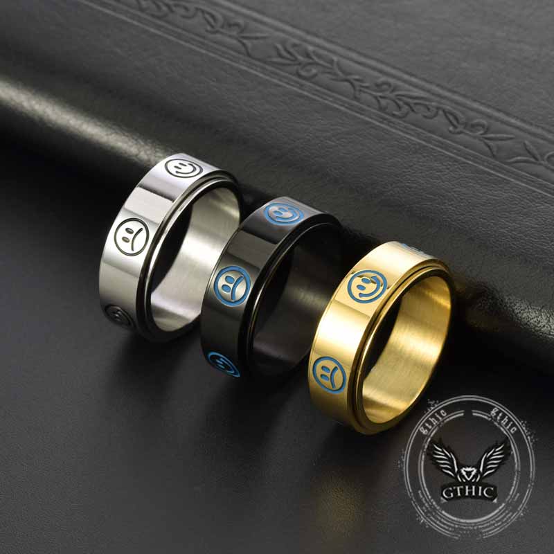 Smiley Face Crying Face Stainless Steel Spinner Ring