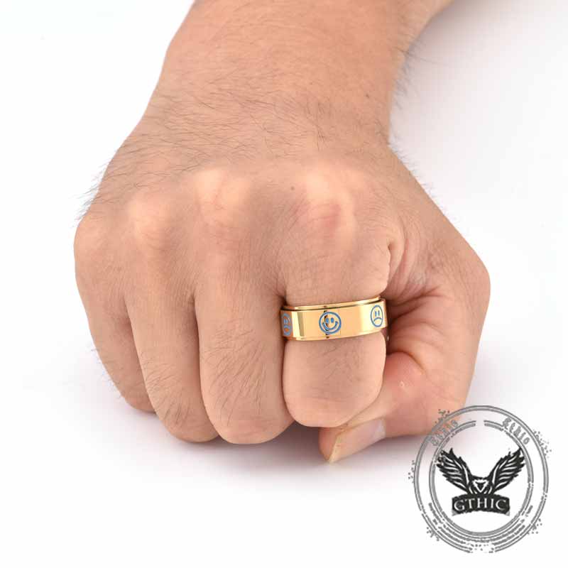Smiley Face Crying Face Stainless Steel Spinner Ring