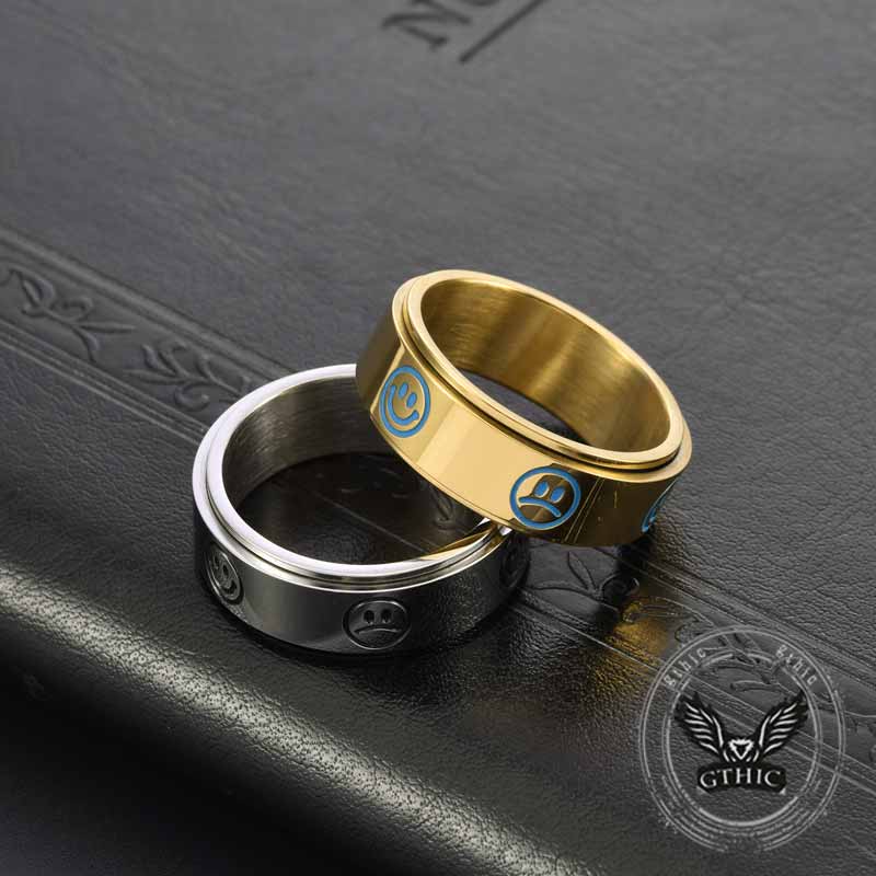 Smiley Face Crying Face Stainless Steel Spinner Ring