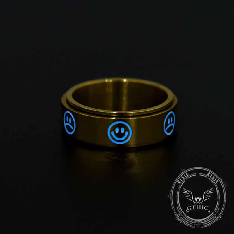 Smiley Face Crying Face Stainless Steel Spinner Ring