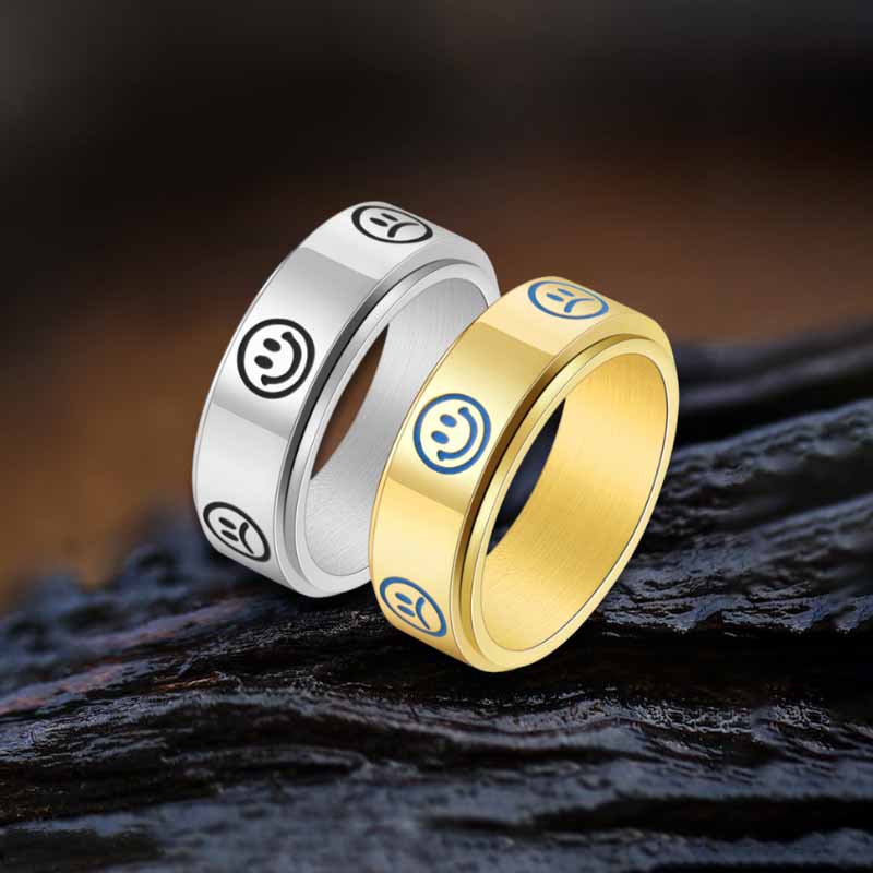 Smiley Face Crying Face Stainless Steel Spinner Ring