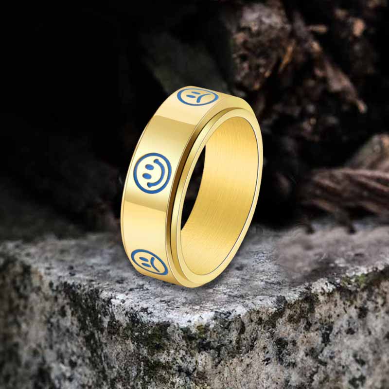 Smiley Face Crying Face Stainless Steel Spinner Ring
