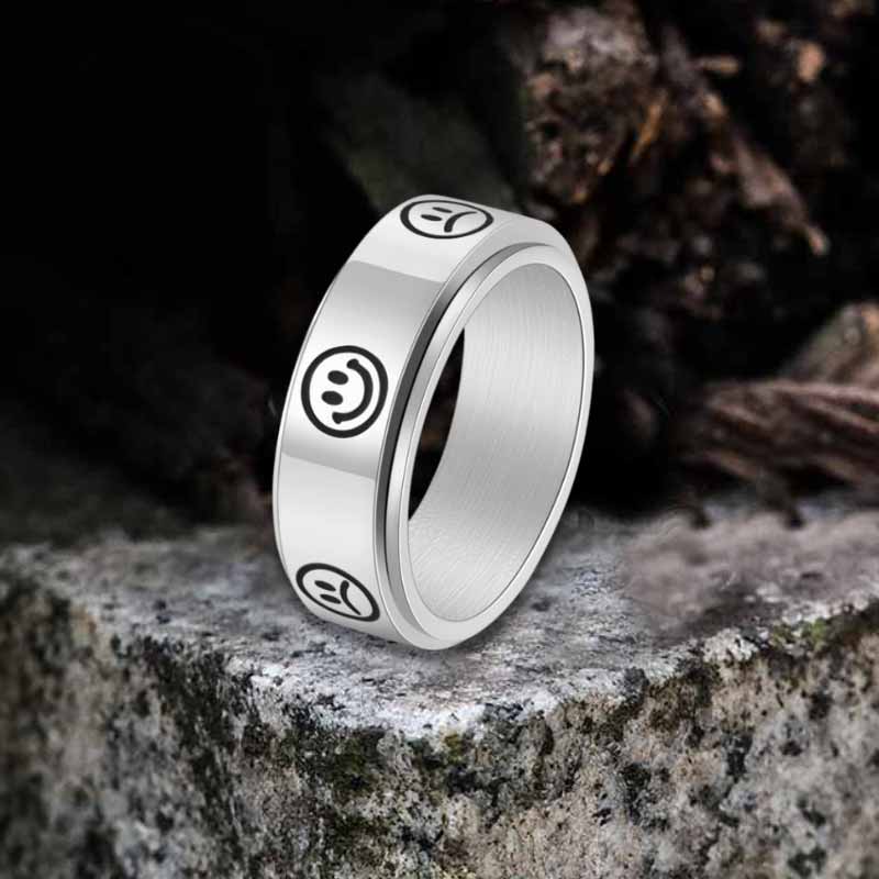 Smiley Face Crying Face Stainless Steel Spinner Ring