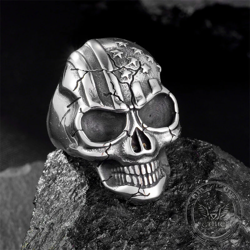 Gothic American Flag Skull Domineering Stainless Steel Ring