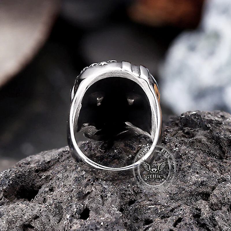 Gothic American Flag Skull Domineering Stainless Steel Ring