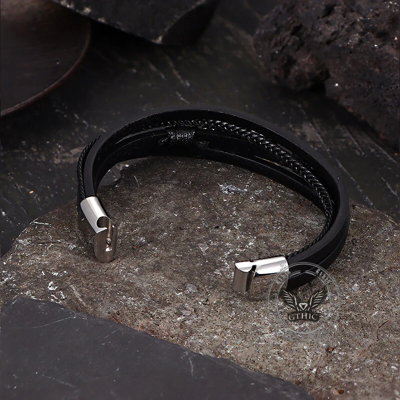 Vintage Octagonal Star Stainless Steel Leather Bracelet