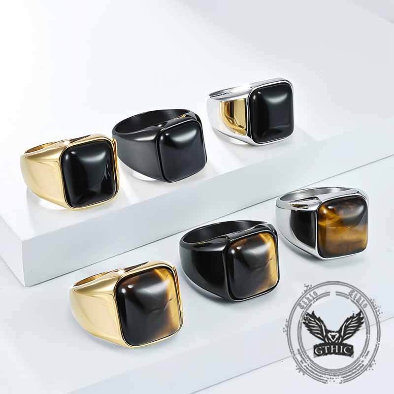 Square Tiger Eye Stone Stainless Steel Ring