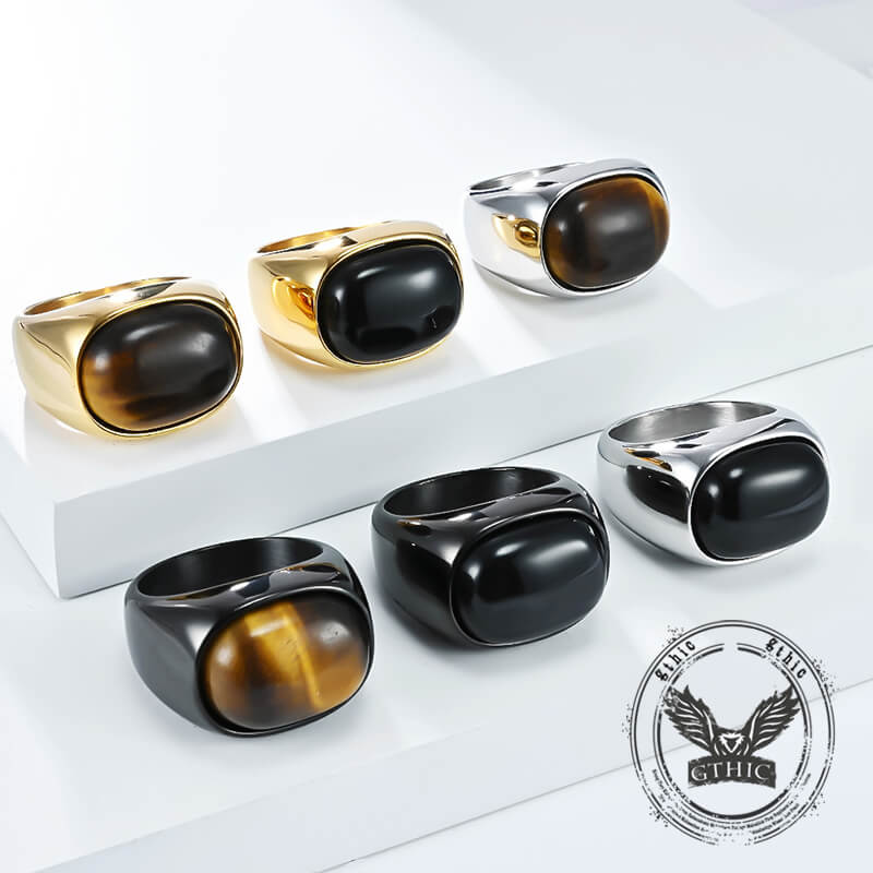 Simple Oval Tiger Eye Stone Stainless Steel Ring