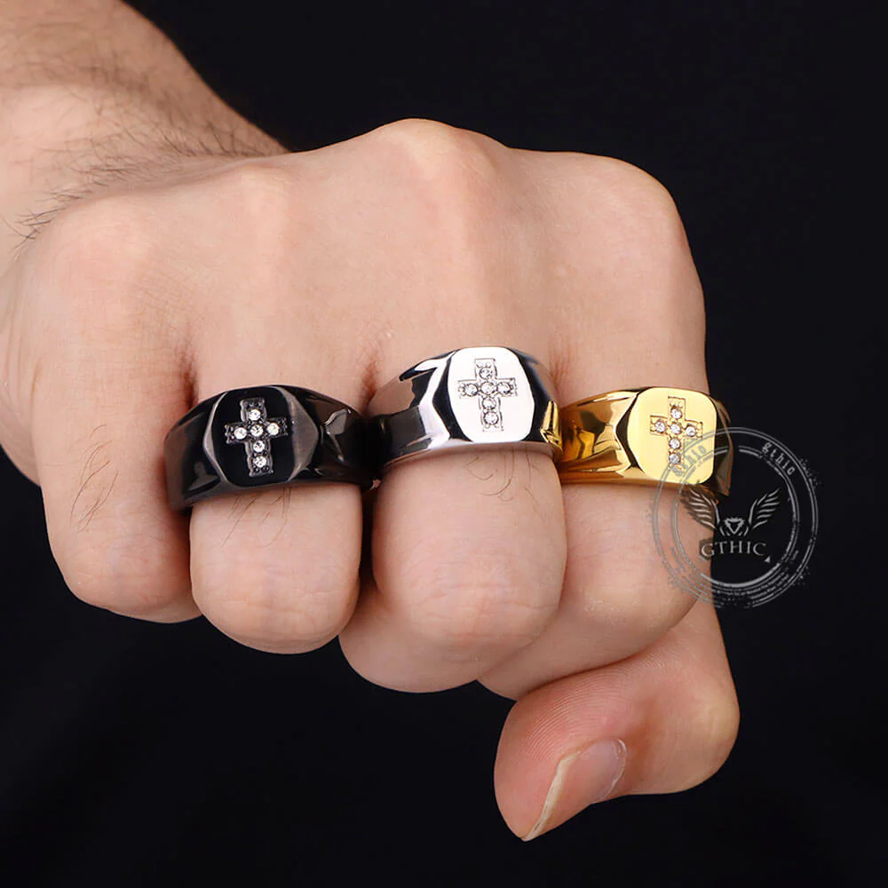 Fashionable Diamond Cross Stainless Steel Ring