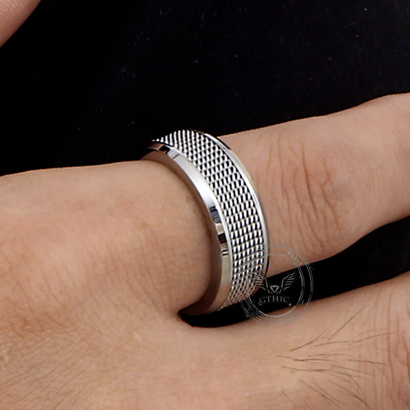 Simple Woven Mesh Design Stainless Steel Ring