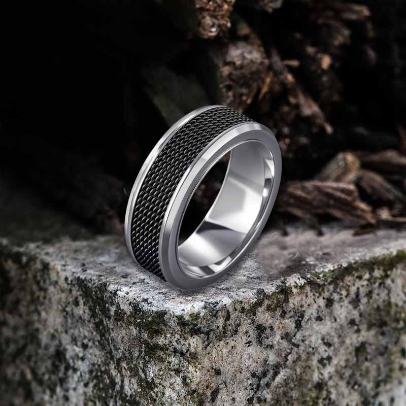 Simple Woven Mesh Design Stainless Steel Ring