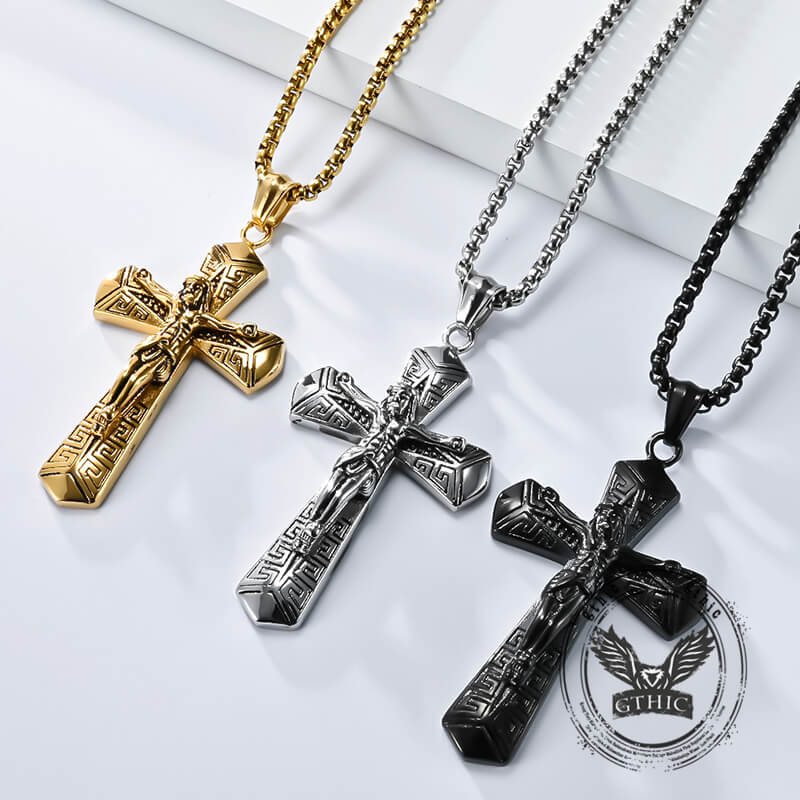 Vintage Jesus Suffering Stainless Steel Cross Pendant