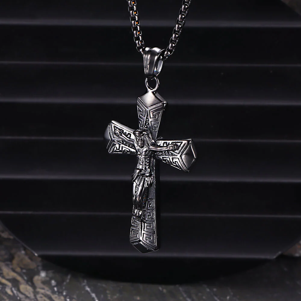 17134-black-with-3-60-cm-chain-black-with-3-60-cm-chain-variation-1.webp Vintage Jesus Suffering Stainless Steel Cross Pendant