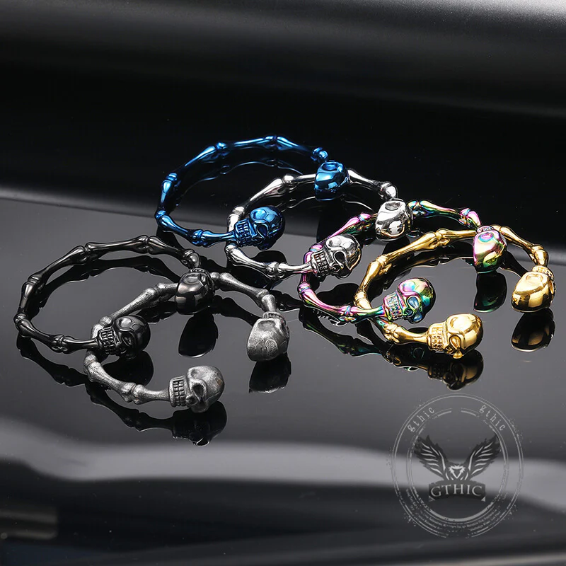 Punk Bones Joints Stainless Steel Skull Open Bracelet