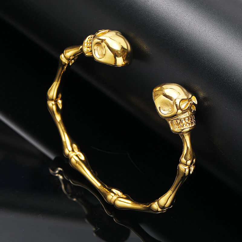 Punk Bones Joints Stainless Steel Skull Open Bracelet