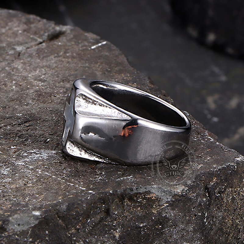 Vintage White Shell Cross Stainless Steel Ring