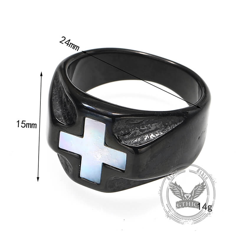 Vintage White Shell Cross Stainless Steel Ring