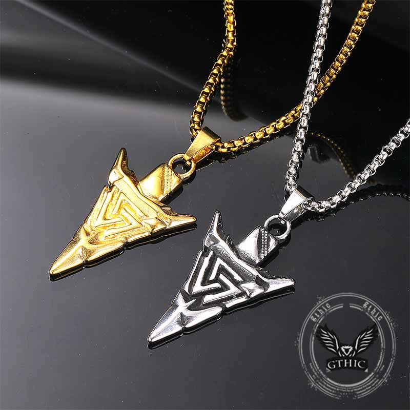 Vintage Odin Triangle Rune Stainless Steel Arrow Pendant