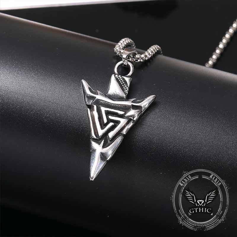 Vintage Odin Triangle Rune Stainless Steel Arrow Pendant
