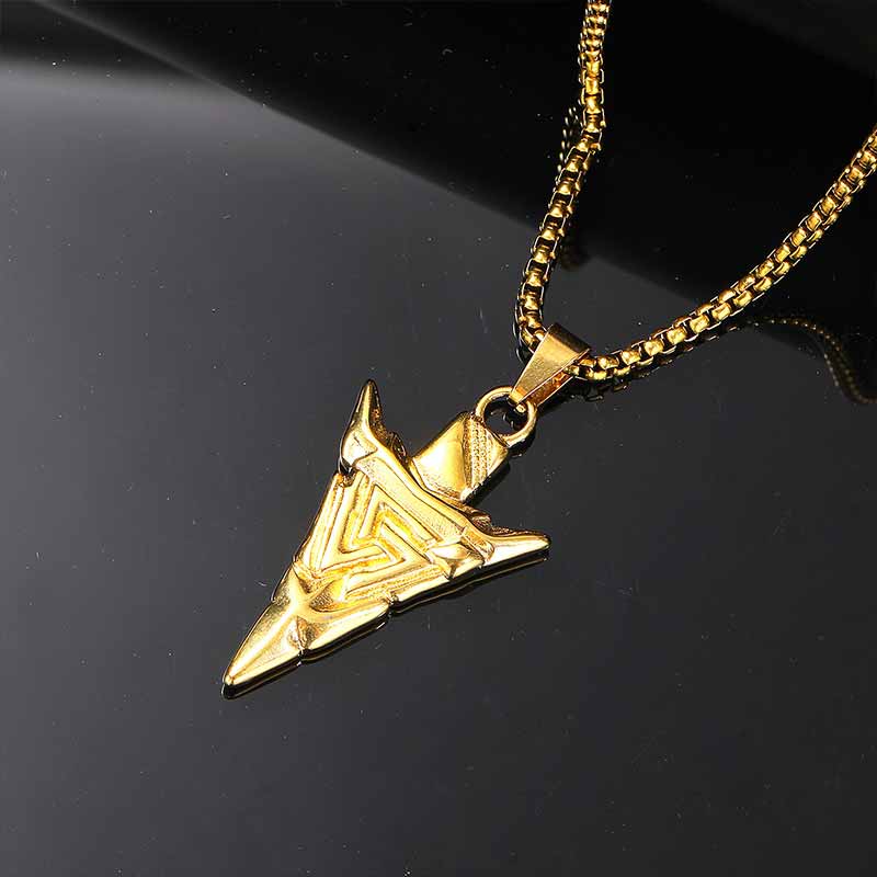 Vintage Odin Triangle Rune Stainless Steel Arrow Pendant