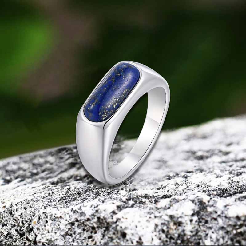 Fashion Oval Lapis Lazuli Stainless Steel Ring