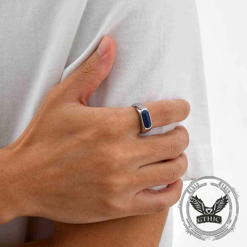 Fashion Oval Lapis Lazuli Stainless Steel Ring