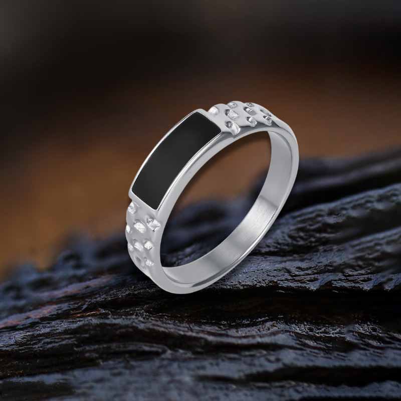 Simple Rectangular Drip Glue Stainless Steel Ring