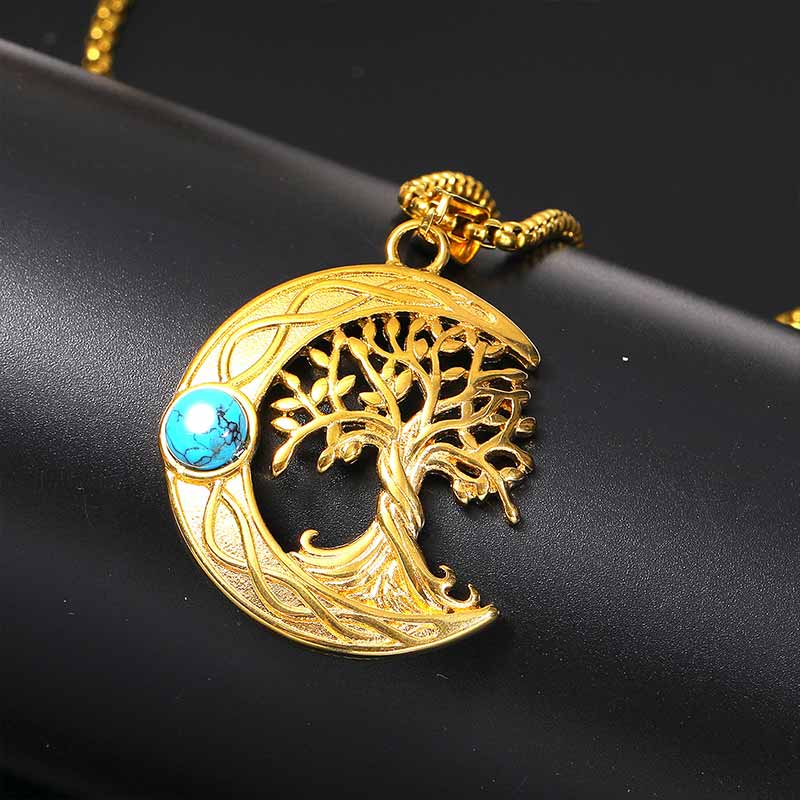 17206-gold-with-chain-gold-with-chain-variation-1.jpg Moon Tree of Life Turquoise Stainless Steel Pendant