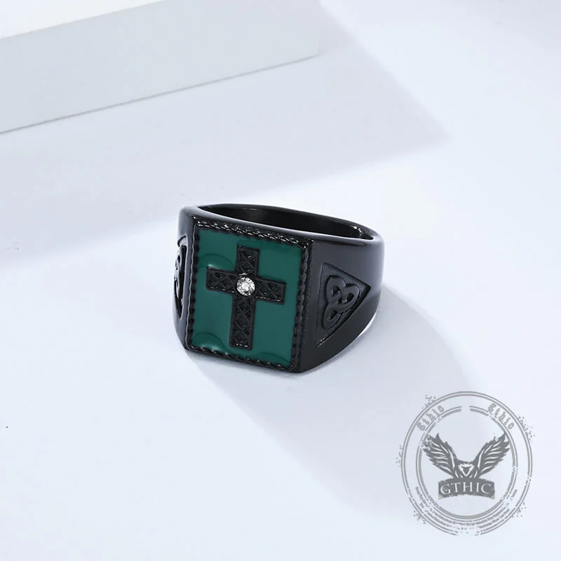 Viking Celtic Knot Gem Cross Stainless Steel Nordic Ring