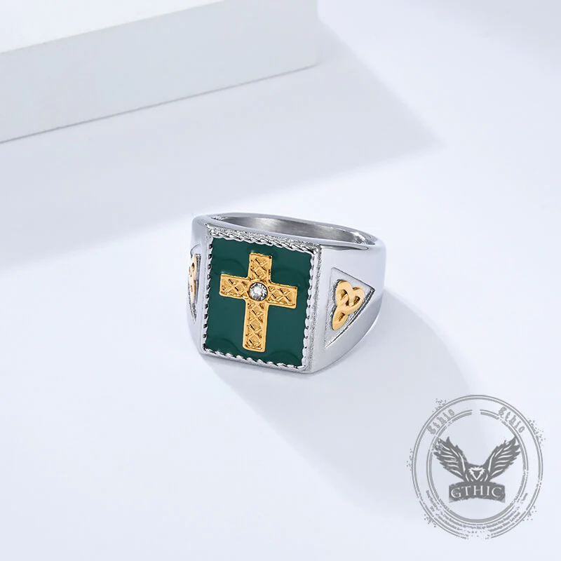 Viking Celtic Knot Gem Cross Stainless Steel Nordic Ring