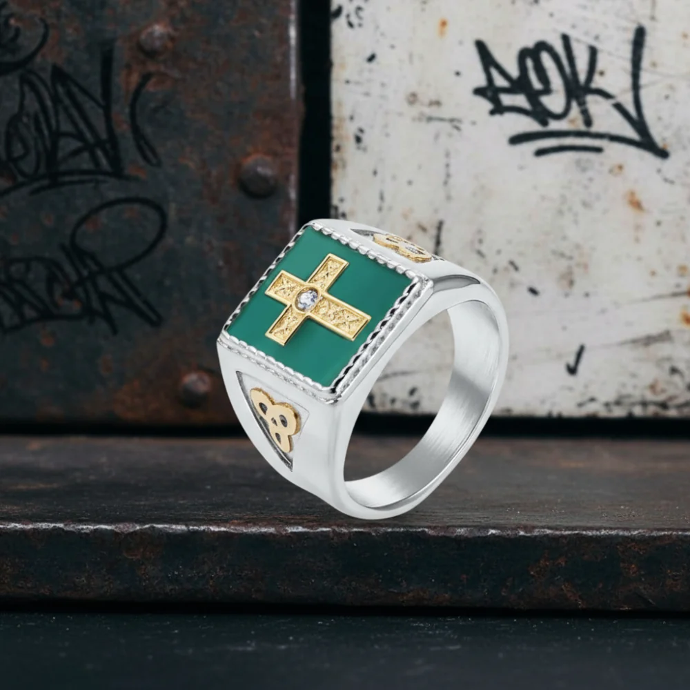 Viking Celtic Knot Gem Cross Stainless Steel Nordic Ring