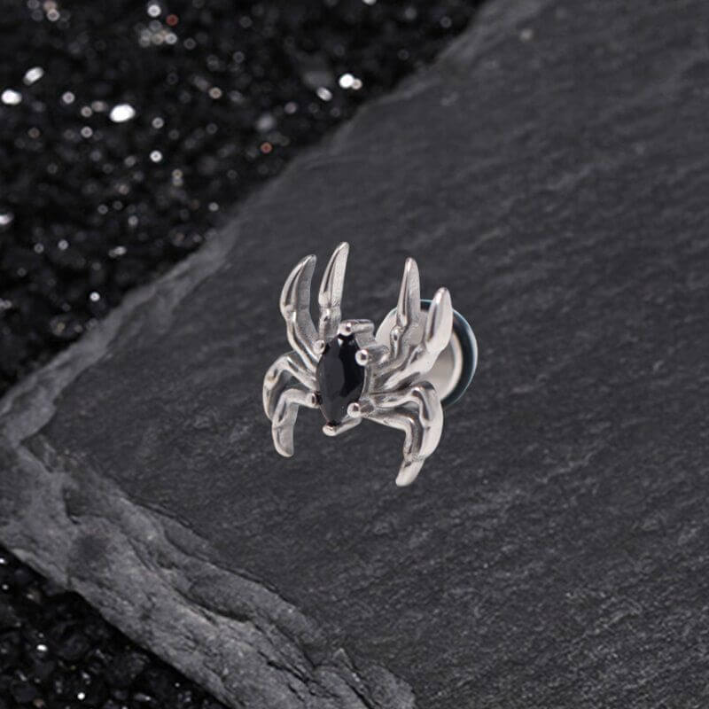 Gothic Black Gem Spider Stainless Steel Animal Earrings