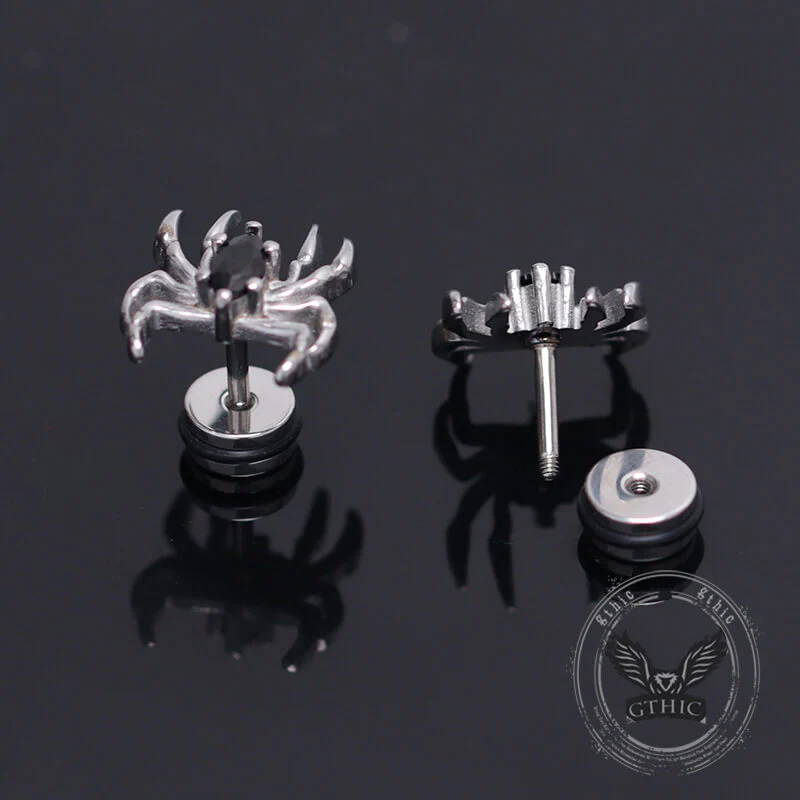 Gothic Black Gem Spider Stainless Steel Animal Earrings